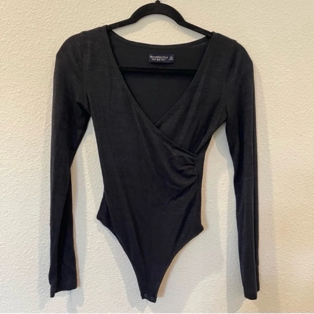 Abercrombie & Fitch Black Wrap-Front Long Sleeve Bodysuit - Picture 2 of 4
